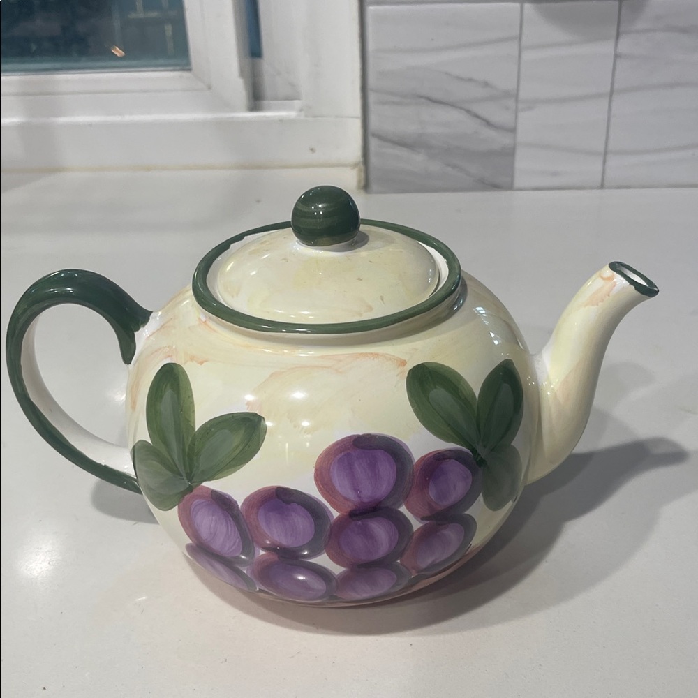 Floral Cream and Green Teapot